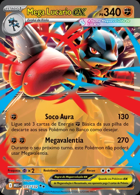 Mega Lucario ex, ME01 077/132, Rara Dupla